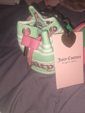 EXCLUSIVE Juicy Couture Pink and Mint Green Strawberry Charm Key/Card Holder